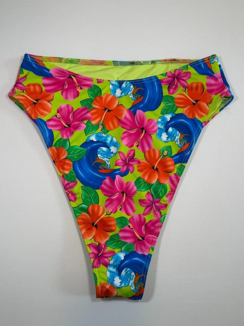 FRANKIES Bikinis Anne Neon Surfer High Waisted Swimsuit Bottom Medium